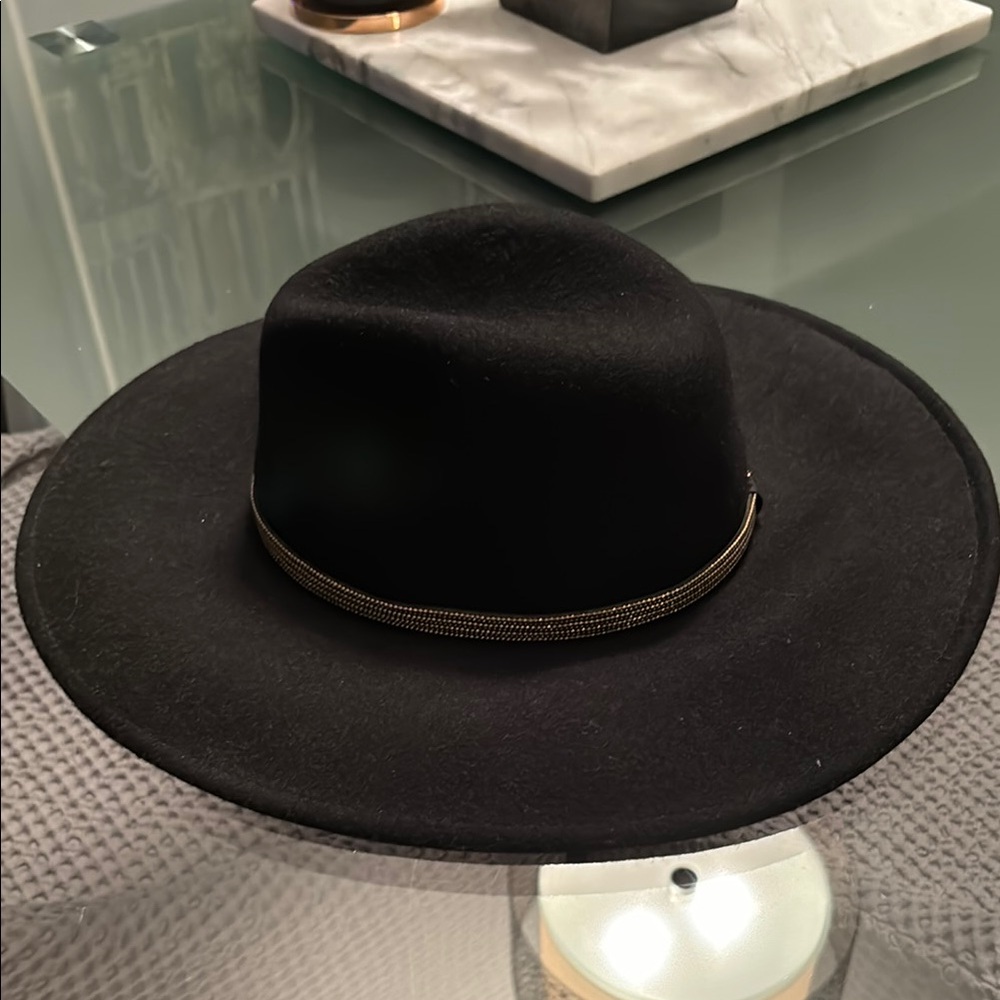 BCBGMaxAzria Black Wide-Brim Hat Fedora Style